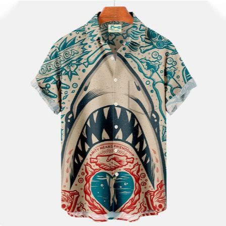 1116 Cool Cute Shark 1D Print Pattern Men's Shirt Street Casual Men's Shirt