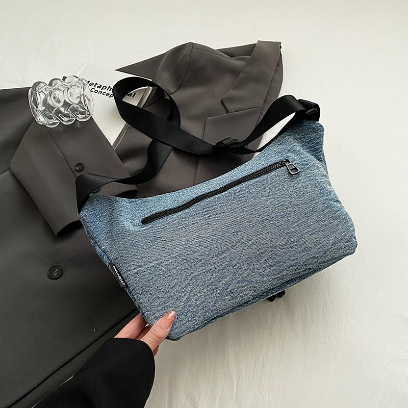 Denim Small Satchel Chest Bag Kvinne Campus Style Crossbody Bag
