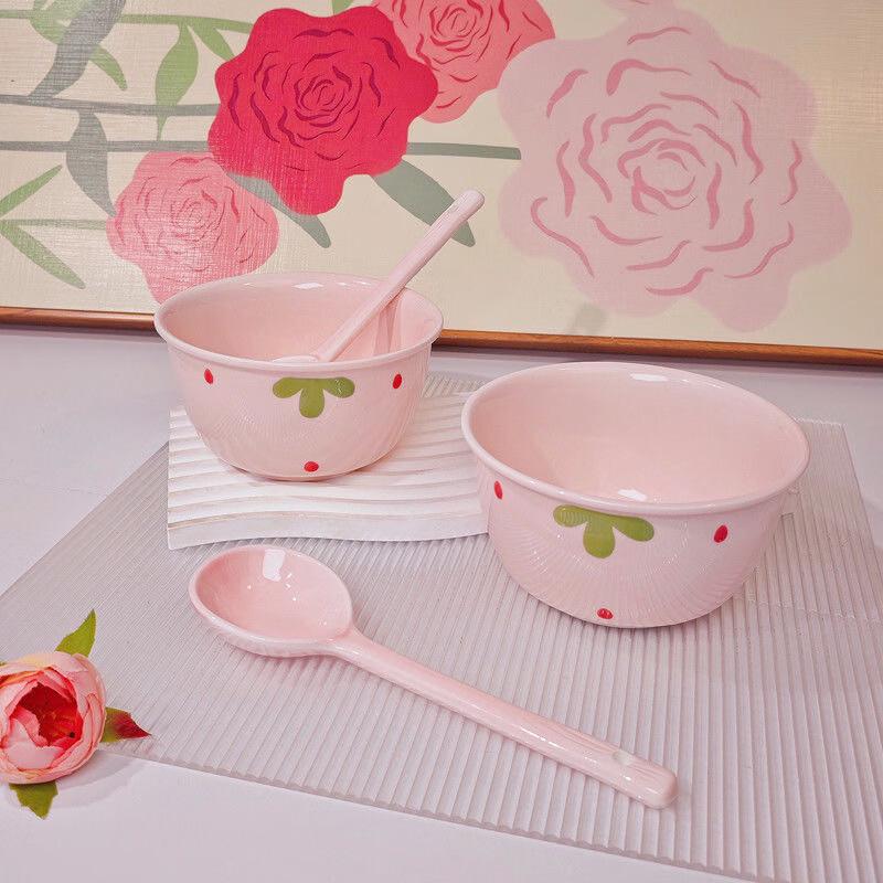 ZISIZ Christmas Strawberry Bow Ceramic Rice Bowl Set (12-Pack)