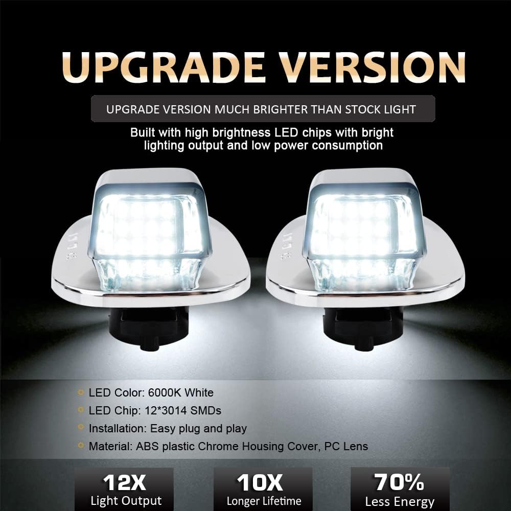 D-Lumina LED License Plate Light Tag Lamp Assembly Chrome Housing Compatible With 1988-1999 Chevy GMC Silverado Sierra C/K Series 1500 2500 3500