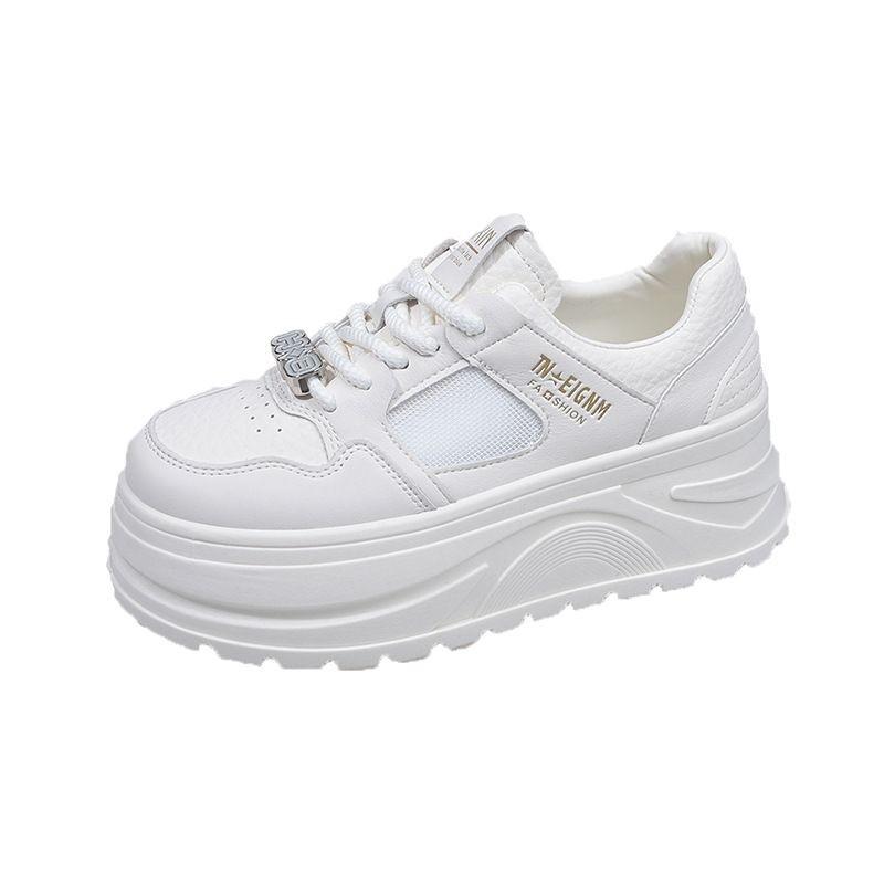 Premium Sense Versatile Thick-soled Round Head White Shoes Women's Popular Board Shoes 2025 Super Hot New Spring and Autumn Casual Sports Shoes