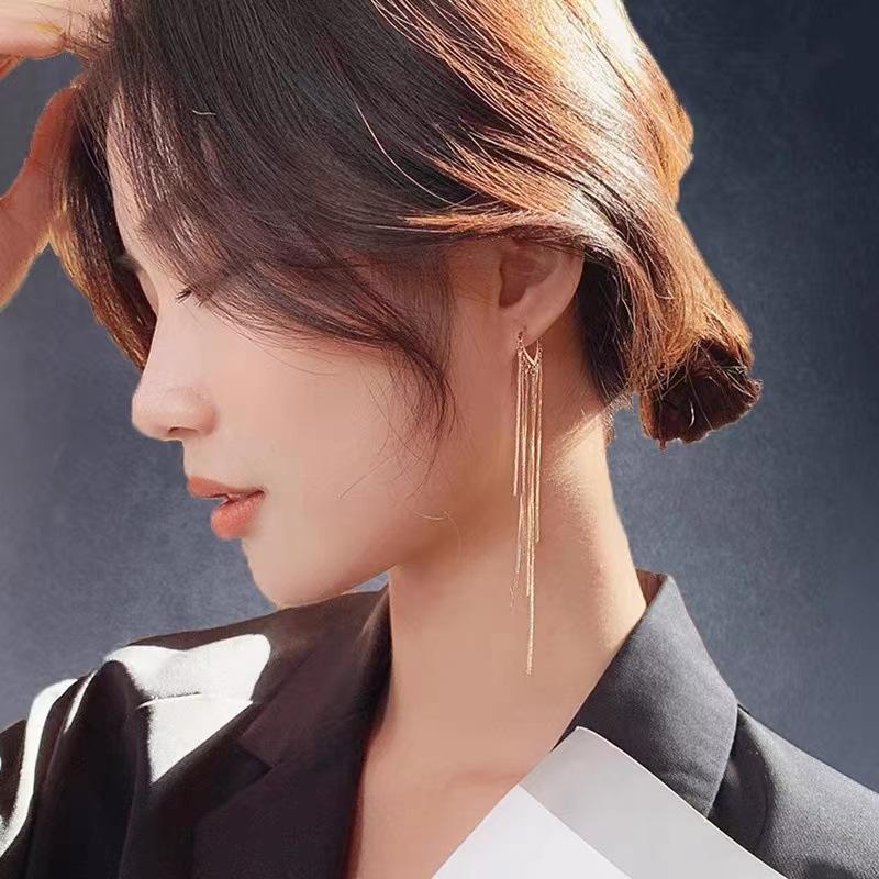 Korean Long Fashion Earrings Femininity Personality Versatile Love Ear Buckle Fringed Earrings