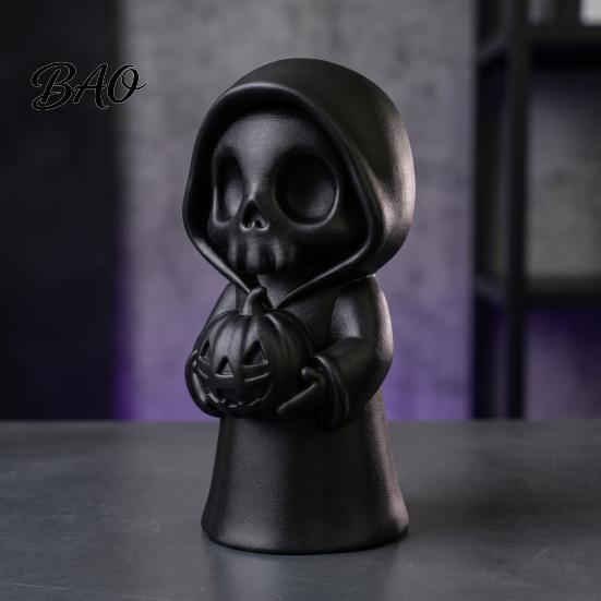 Indoor Party Embellishments 3D Printed Grim Reaper Figurine Holding Pumpkin, Blank DIY Tabletop Seasonal Decor Paintable Halloween Statue, Cute