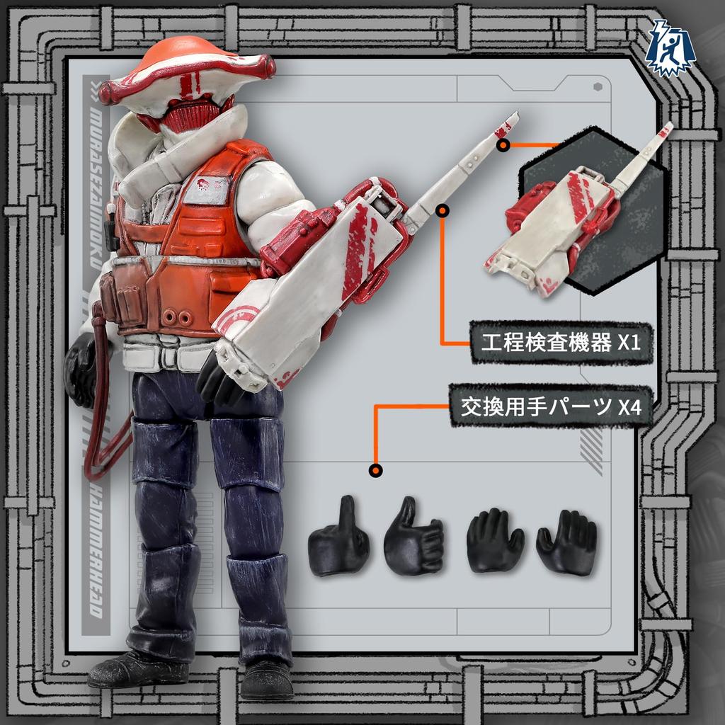 52TOYS Series x Murase Zaimoku Hammerhead inches Super Movable Action Figure Painted Stainless Steel 3.75' "Hammerhead" 3.75 (approx. 10cm)