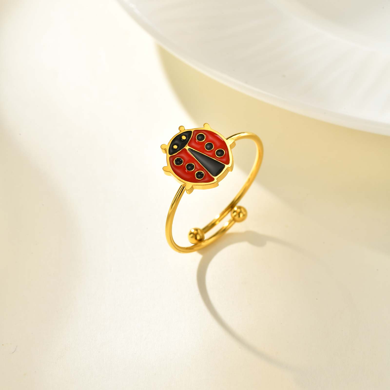 

Cute Stainless Steel Animal Ring for Baby Little Girl,Gold Color Waterproof Ladybug Unicorn Elephant Opening Rings,Sweet Jewelry