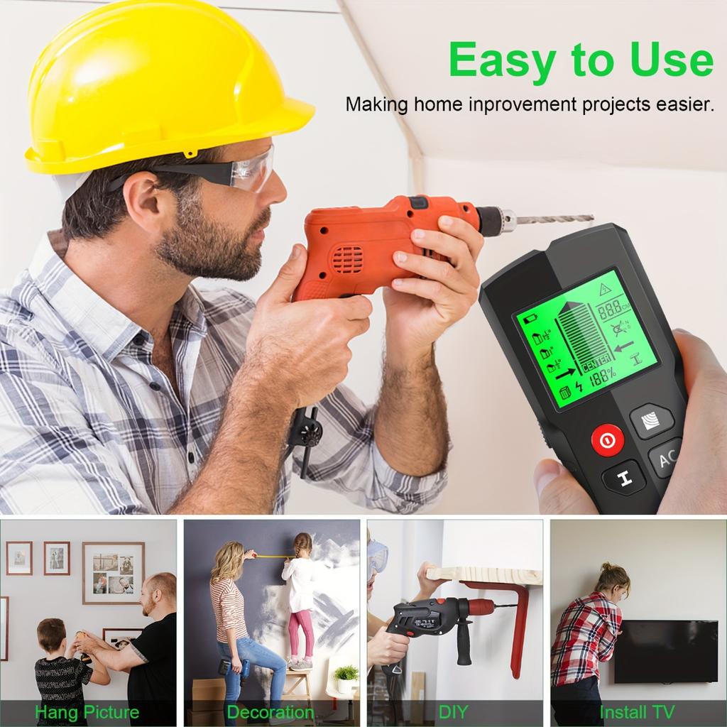 Professional Wall Scanner With HD LCD Display, Accurately Detect Wood, AC Wires, Metal Studs, Beams And Pipes, Easy To Use Reliable Wall Detector