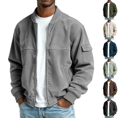 Men S Corduroy Flight Jacket Casual Stand Collar Long Sleeve Multi Pocket Solid Color
