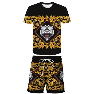 Summer Tracksuit Men's T-shirt Set Short Sleeve O Neck 2 Piece Suit Outfit Fashion Streetwear Oversized Tiger Print Jogger Wear