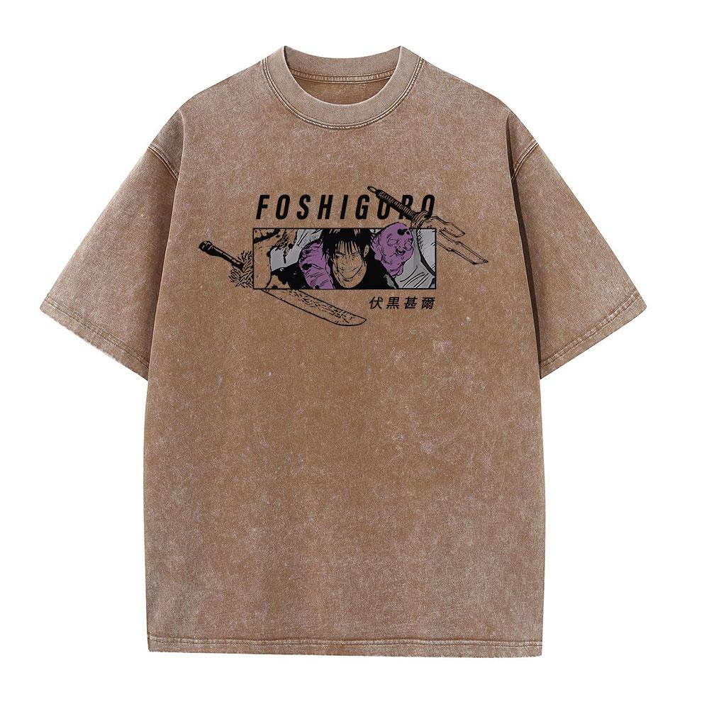 Harajuku Anime Jujutsu Kaisen Fushiguro Toji Printed Washed T Shirt Men Vintage Cotton T-shirts Manga Tee Hip Hop Male Tshirt