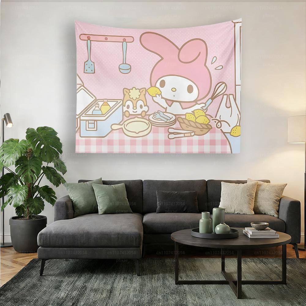 Sanrio Anime Wall Tapestry Cute Kuromi Cinnamoroll Design Stylish Wall Art for Home Room Decor