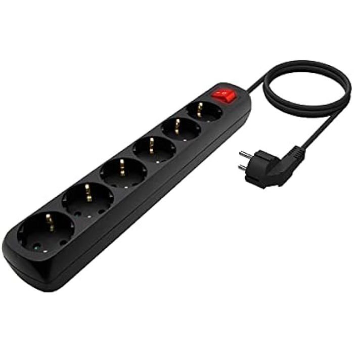 Multiprise 6 Prises avec Interrupteur Aisens Noir (1,4 m)