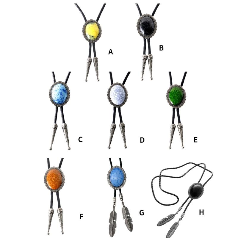 Vintage Gemstones Bolo Tie for Adult Unisex Cowboy Necktie Costume Accessories Shirt Bolo Tie for Men PU Rope Necktie