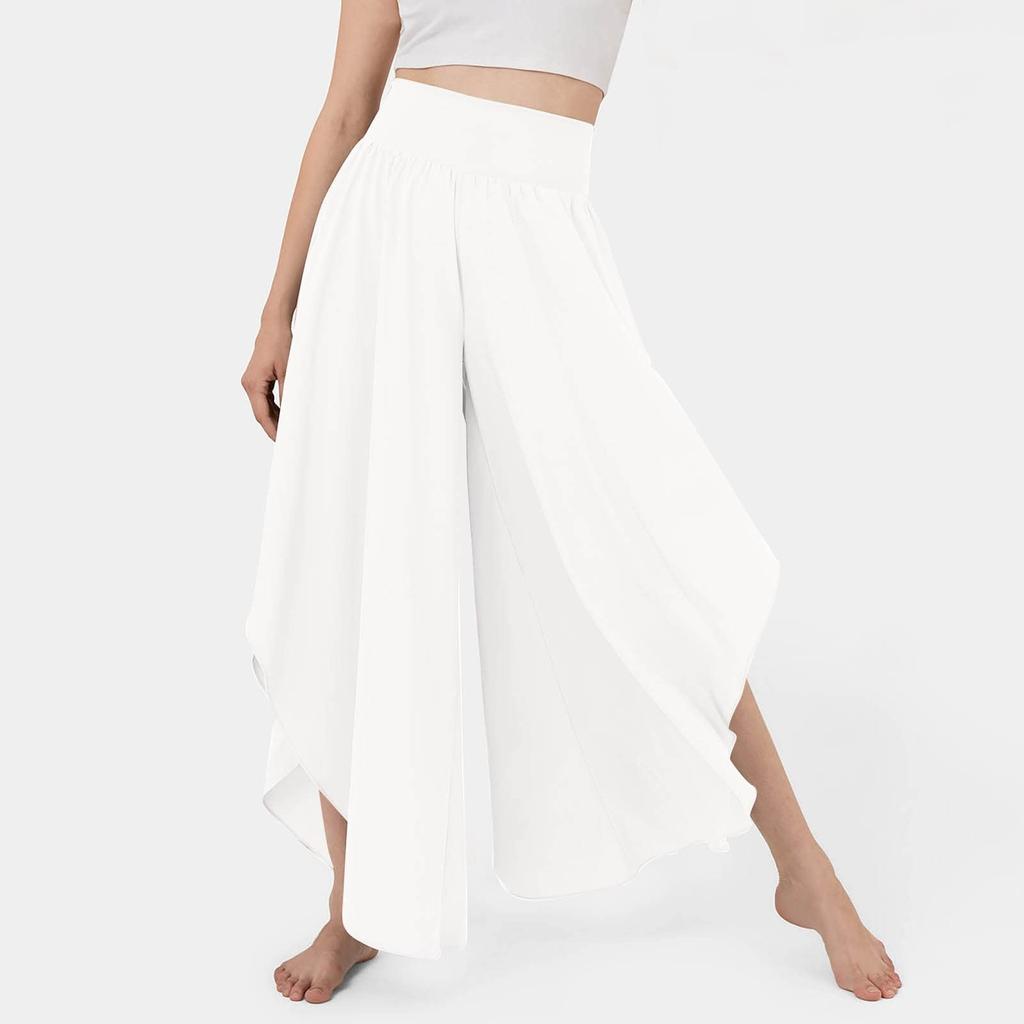 Calças Palazzo Femininas Largas e Fluidas Bainha Irregular Cintura Alta Casuais Curtas Verão Leves Elásticas Calças de Praia