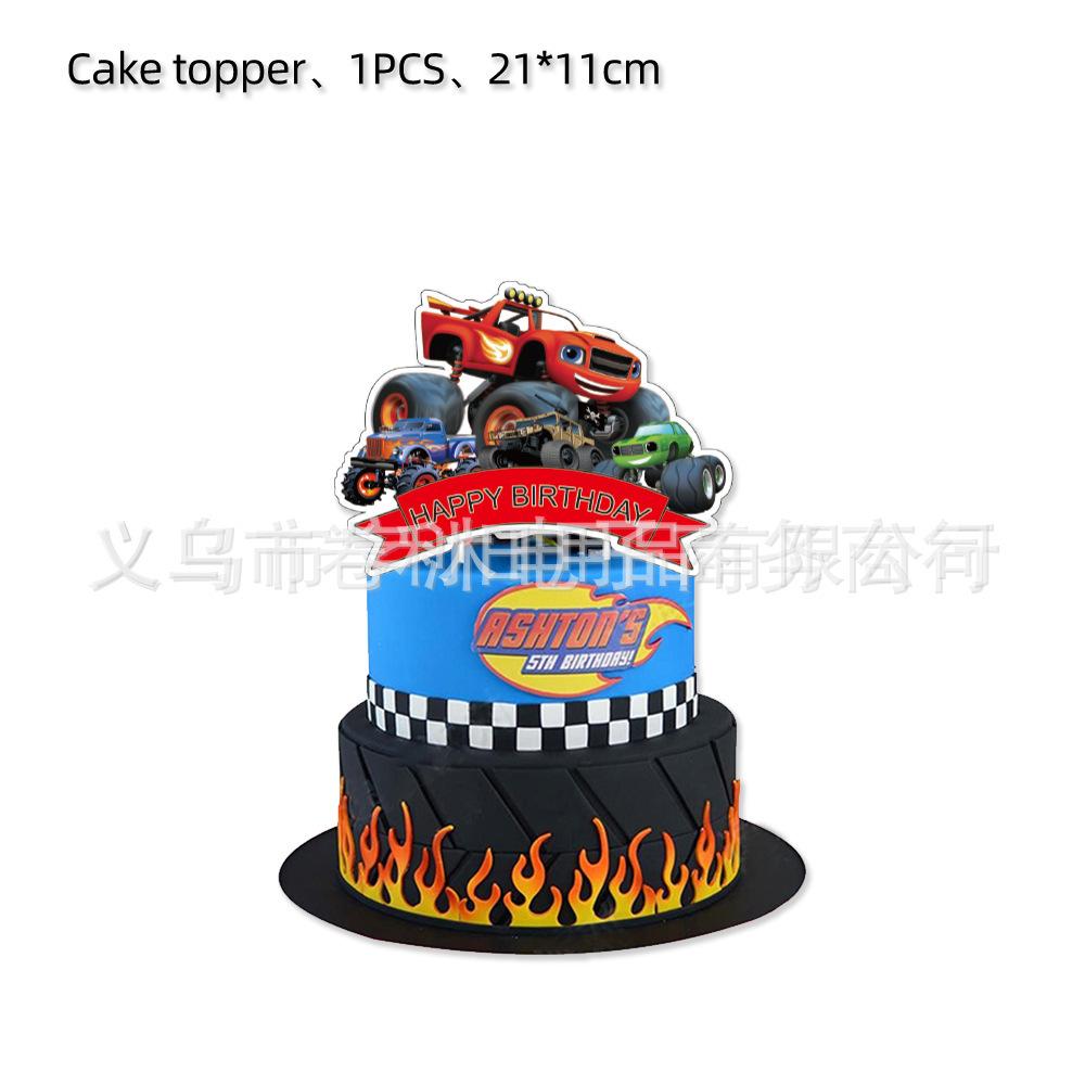 

New Monster Truck Birthday Theme Party Supplies Tableware Paper Cups Paper Plates Paper Tissue Background Cloth Set Party Essentials