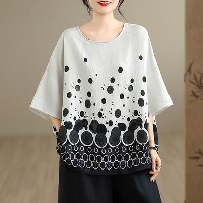 T-shirt casual ampia in cotone vintage a maniche corte da donna per l'estate
