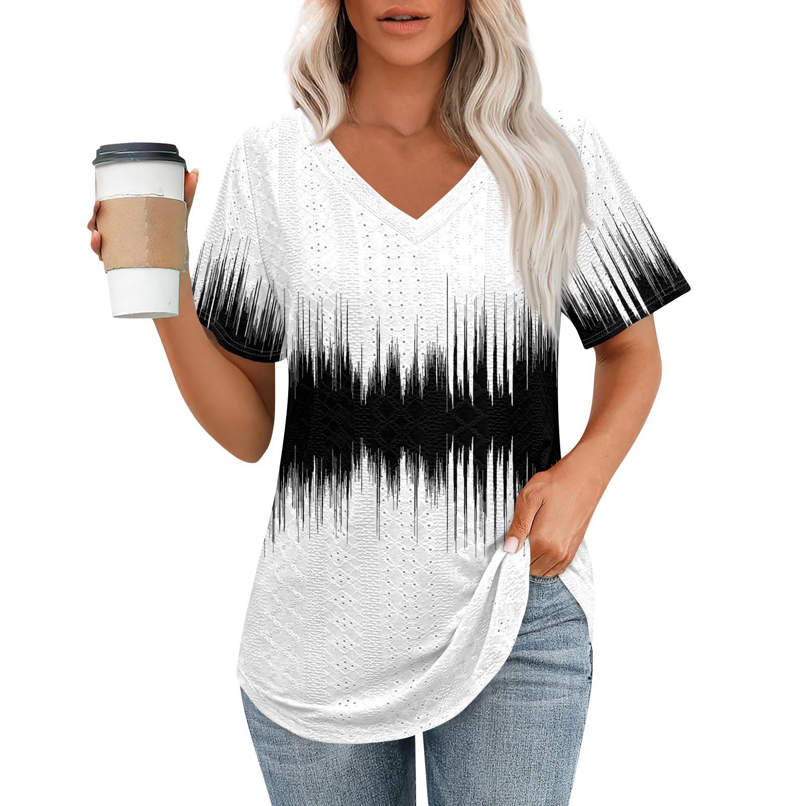 

Женские футболки с V-образным вырезом и коротким рукавом, повседневные топы свободного кроя, базовые футболки с закругленным подолом XL белый