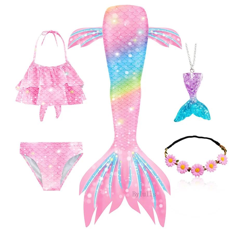Meisjes Zeemeermin Staart Strand Zwembad Kleding Badpak De Kleine Zeemeermin Kostuum Bikini Cosplay Kerst Verjaardagsfeest Zwempak 120(5-6T) pink