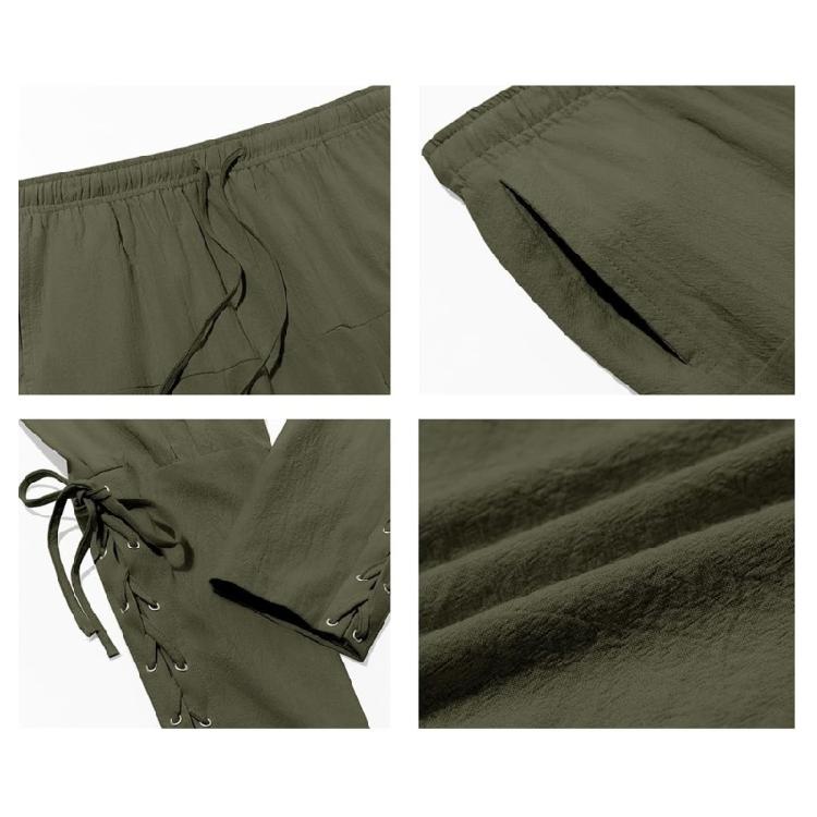 Men Pirate Pants Renaissances Ankle Band Pant Medieval Vikinges Navigator Pants Halloween Costume Cosplay with Drawstring