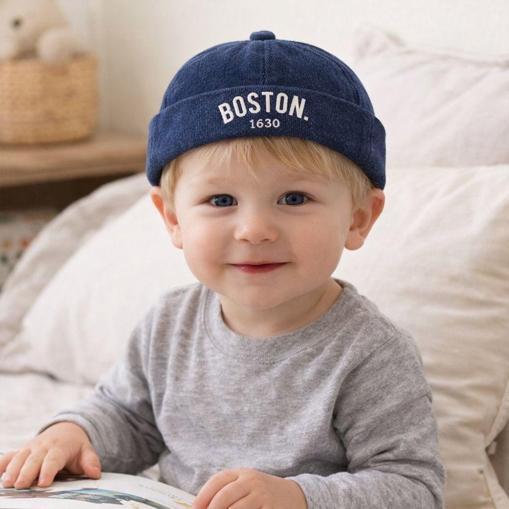 Letter Embroidered Baby Brimless Hat Adjustable Sun Protection Children Melon Beanie Cotton Denim Breathable Sun Cap Summer