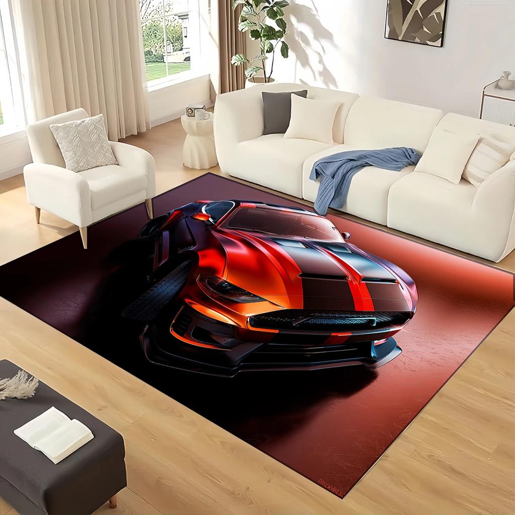 3D Mustang Racing Car Sign GTR Area Rug,Carpet Rug for Living Room Bedroom Sofa Doormat Decoration, Kids Play Non-slip Floor Mat