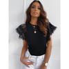Frühlings-Unifarbenes Oberteil Sexy Rundhals Spitze Kurzarm T-Shirt