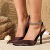Sandalias de Verano 2025 para Mujer, Estilo Retro Francés, de Seda, con Tira Trasera y Tacón de Aguja