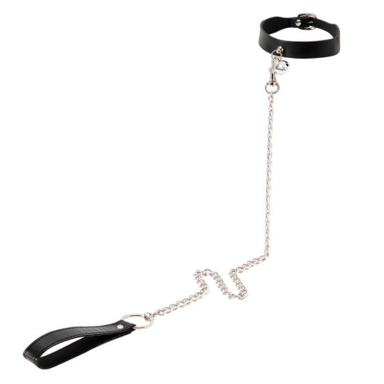 Faux Leather Choker Necklace And Leash Set for Women Adjustable Gothic Black Collar Chain Necklace with Bell for Clubwear Rave BDSM Cosplay