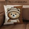 2D Cute Bear Pillows With Hats For Home Decor Pattern Cushion Cover Suitable For Sofa Bedroom Car Pillow Cover