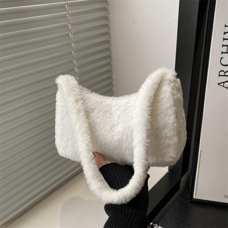 2025 Early Spring New Korean Version Mao Mao Solid Color Bag Casual Fashion Underarm Women's Bag Fashion Foreign Plush Handbag