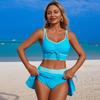 New European & American Style Two-Piece Swimsuit — Women's Solid-Color Drawstring Athletic Bikini 0799