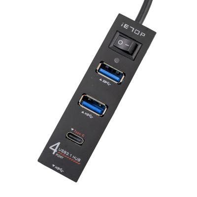 USB Compact Hub with Switch Black USB Hub 25cm Cable Transfer Input Type A Output Type A X 3 Type C X 1 3.1+ USB2.0 4-port High-speed