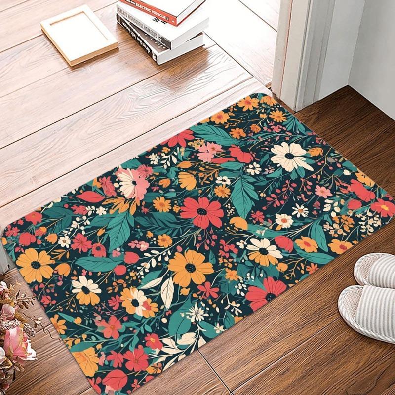 Rutschfeste Retro-Blumenmuster-Kleine Teppiche Wasserdicht Leicht zu Reinigen Bodenmatten für Innen- und Außenbereich Langlebig Wohnkultur Mode