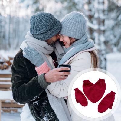 3 Peças Luvas de Mão de Casal de Coração Luva Compartilhada Luvas para Duas Pessoas Luvas Românticas de Tricô Sem Dedos Presentes Engraçados para Casais