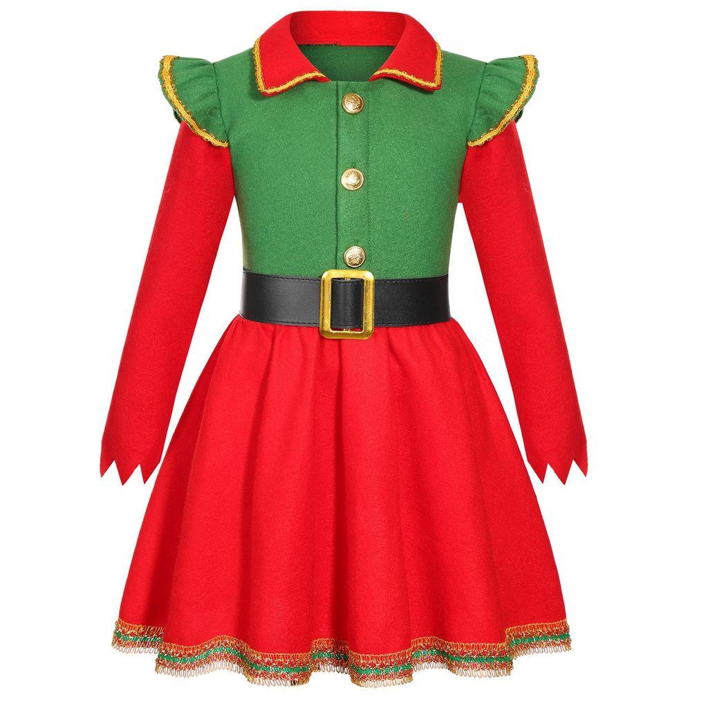 Barn Jenter Julenissen Julenisse Rød Kjole Sokker Hatt Sett Barn Jul Nyttår Cosplay Kostymer Opptreden Rollespill Antrekk