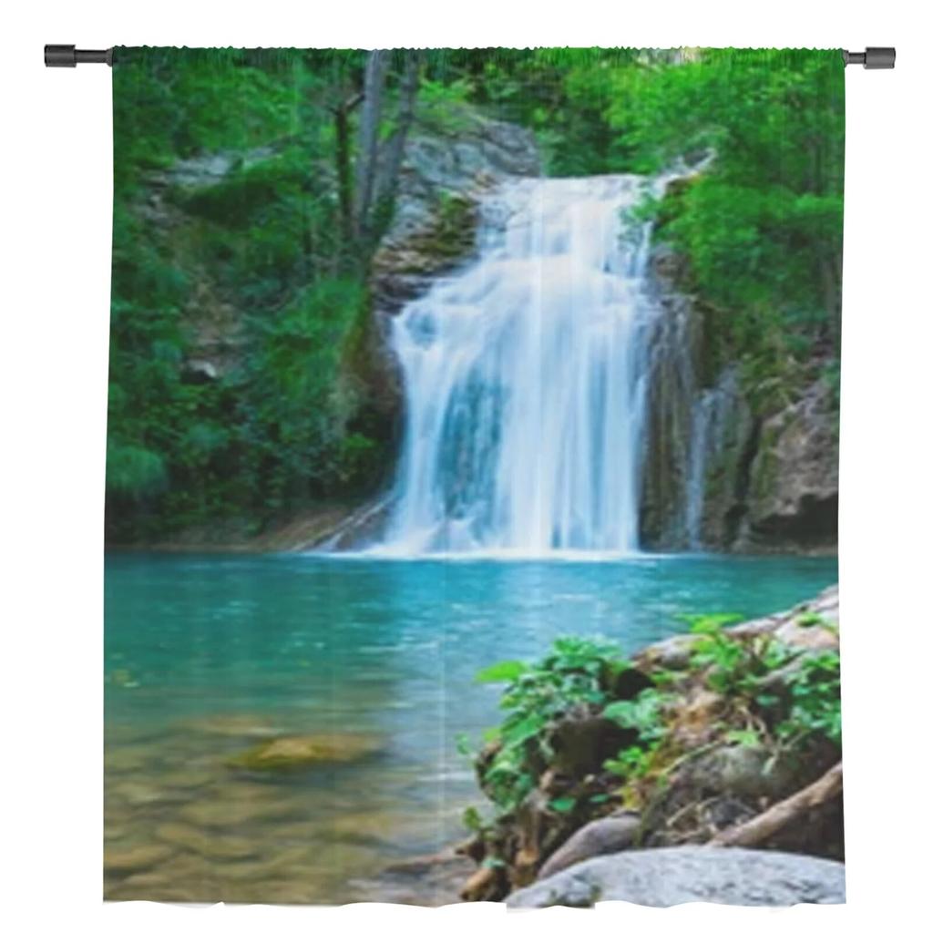 Beautiful Waterfall In A Forest Sheer Curtains Bedroom Voile Curtain Living Room Window Sheer Curtains Kitchen Tulle Drapes