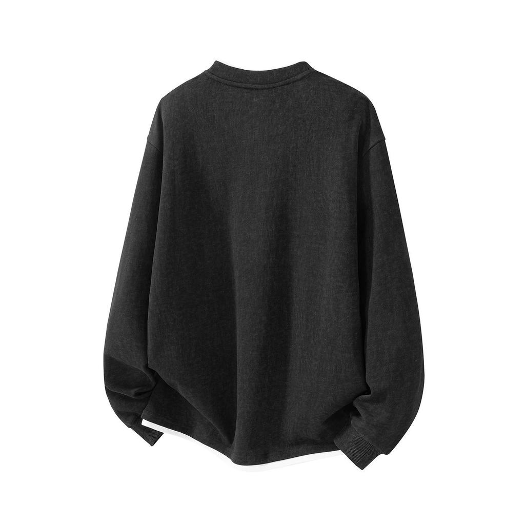 Men's Black Gray Hoodie - Trendy Washed Fabric, Fake Two-Piece Design, 260g