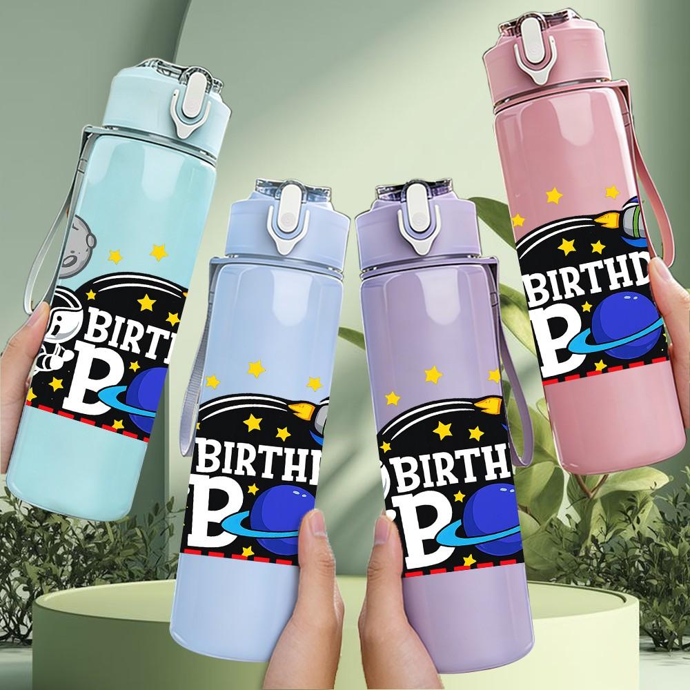 1PC 7 Birthday Boy Party Badge Print 750ml Color Plastic Sports Water Bottle Leakproof Flip Straw Lid Suitable for Sports Office Home Use