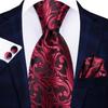 Hi-Tie Cravate de Mariage en Soie à Rayures Florales Bordeaux pour Homme Nouvelle Cravate pour Homme Mouchoir Boutons de Manchette Fête d'Affaires Dropshipping