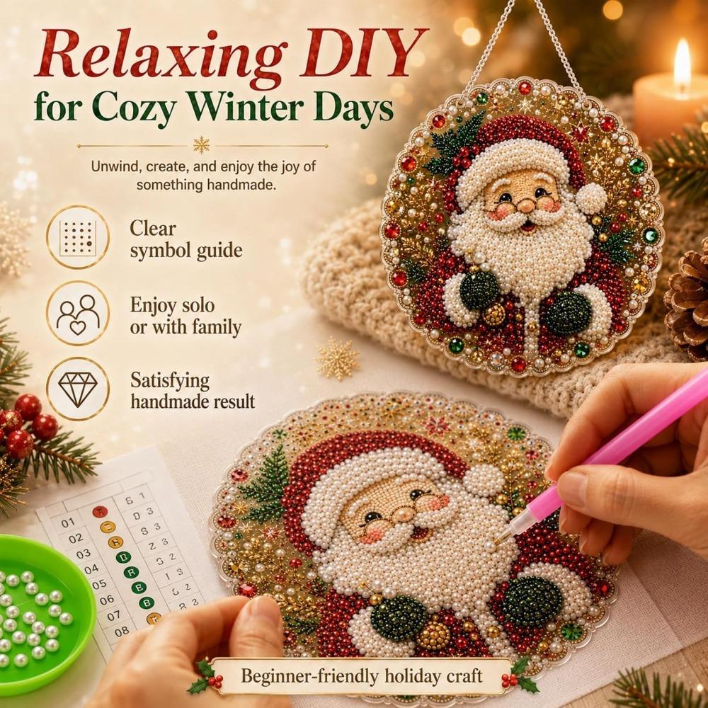 5D Christmas Diamond Painting Set Acrylic Round Board Xmas Acrylic Pendant Pearl Painting Kit Gift