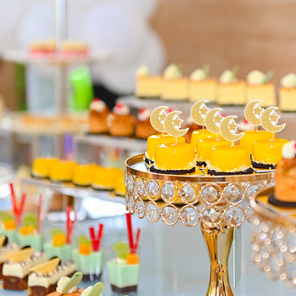Toppere Scânteietoare Lună Stea pentru Cupcakes Eid Mubarak Toppere pentru Tort Lună Semilună Strălucitoare