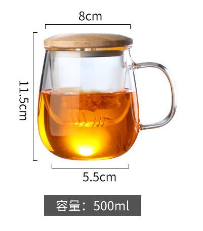 Creative Glass Tea Infuser Cup With Filter Transparent Flower Teacup Handle Bamboo Lid Heat-resistant Fruit Tea Mug Drinkware