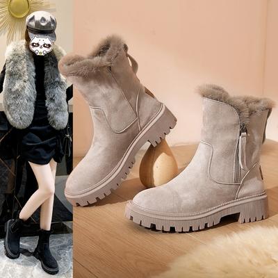 Nieuwe Winter Bont Sneeuwlaarzen Fleece-gevoerde Casual Dames Korte Laarzen