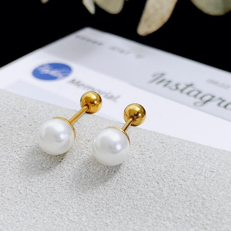 Orecchini a Bottone Perla Argentata con Chiusura a Spirale per Fissaggio Sicuro all'Osso dell'Orecchio, Perno per Orecchio, Perno per Padiglione Auricolare, Gioielli per Orecchio