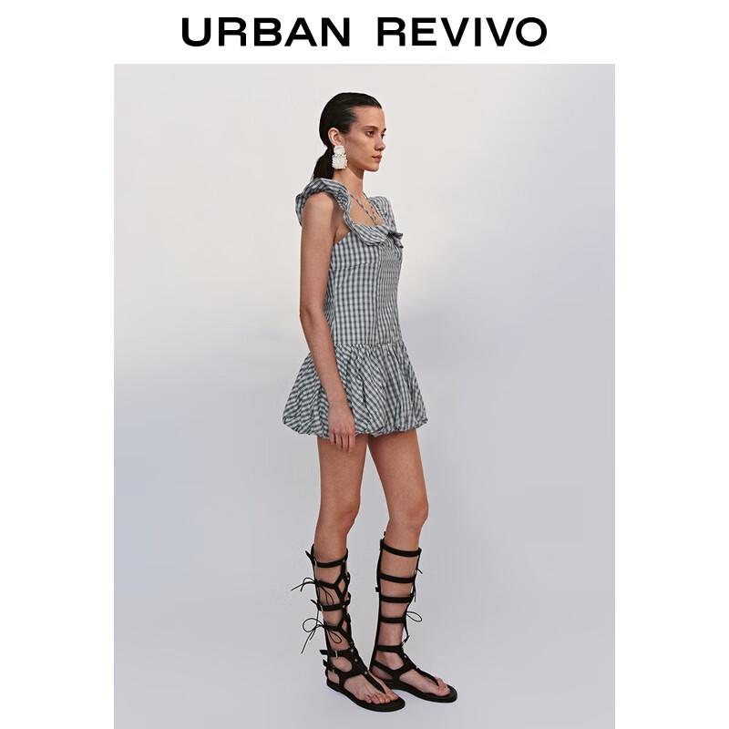 

UR 2025 Autumn Retro Plaid Tie-Waist Tulip Dress XL