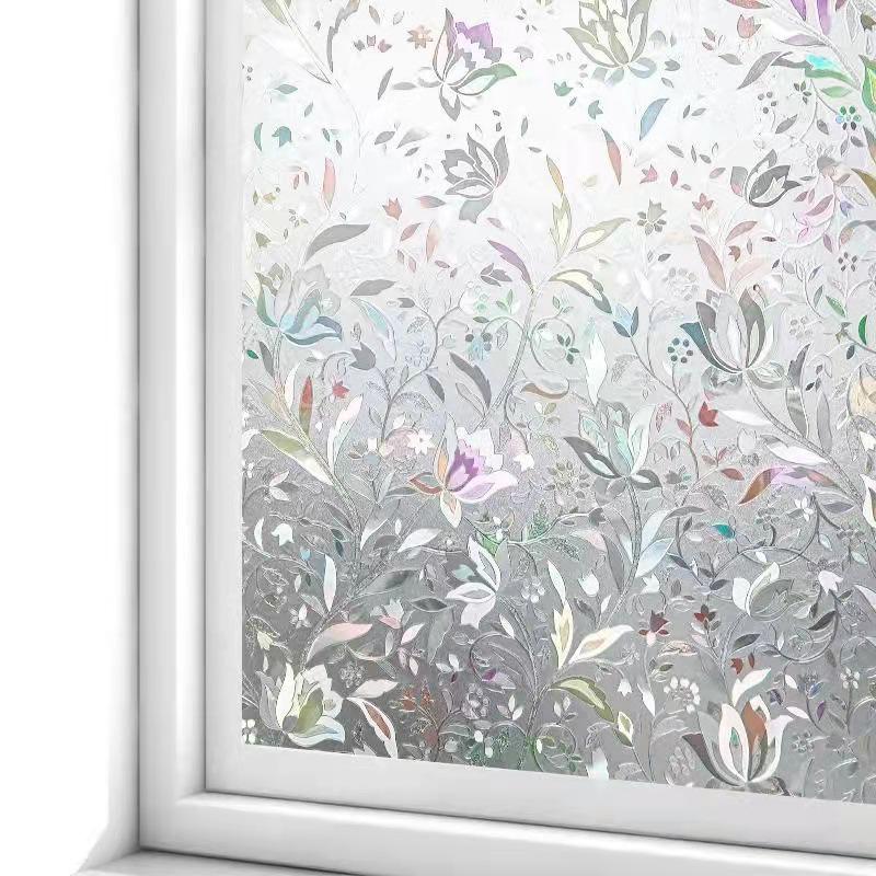 Iridescent Tulip Static Cling Window Film - Frosted Sunshade & Heat Insulation