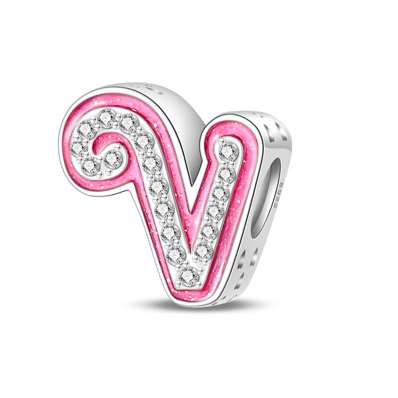 Copper Metal Romantic Pink 26 Letters Do It Yourself Love Charm Bead Components Bead Components Compatible With Authentic Original Bracelets High