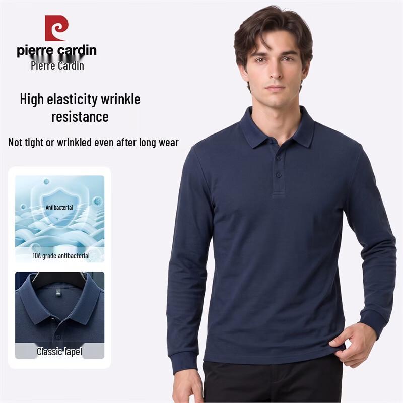 Pierre Cardin Men's Wool Blend Antibacterial Long Sleeve Polo Shirt