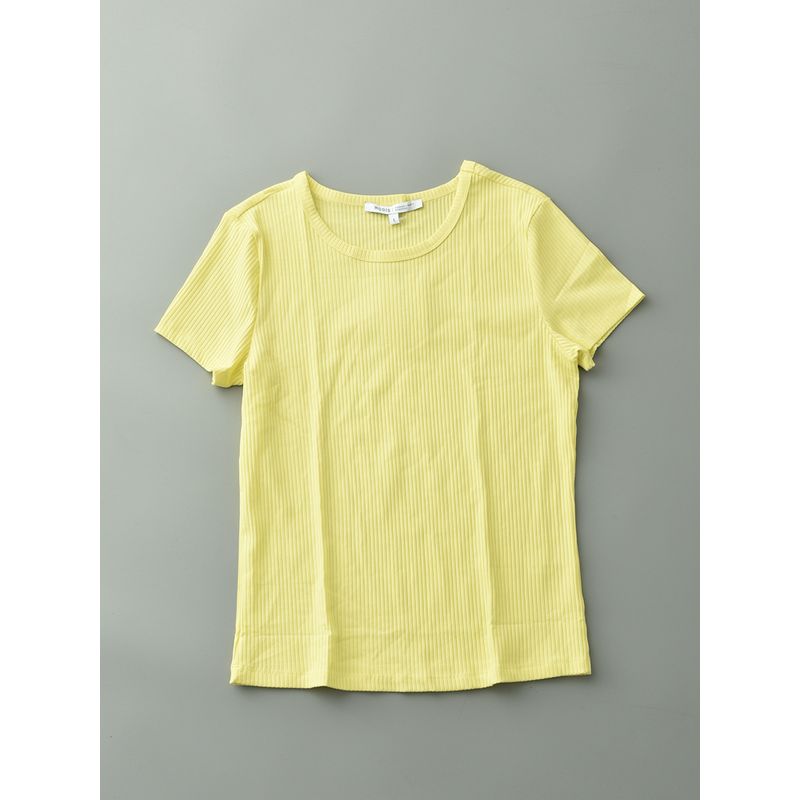 

Однотонная эластичная футболка с вертикальными полосками, маленьким круглым вырезом и короткими рукавами Yellow L