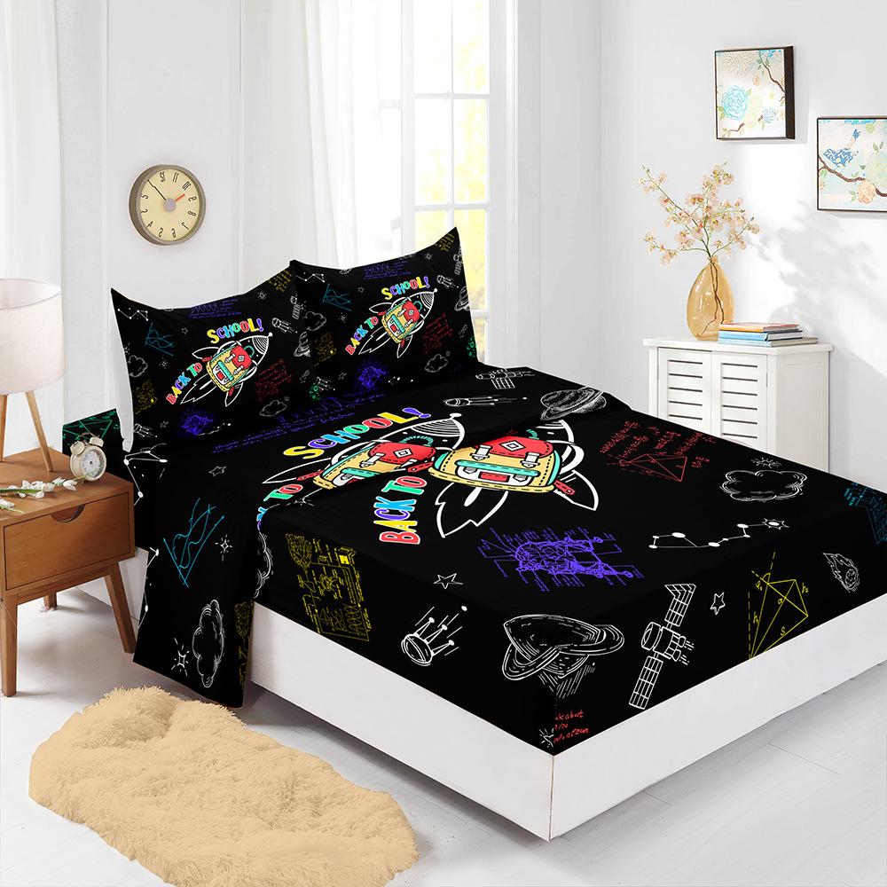 

Four-Piece Mattress Set 3D Digital Printing Mattress Protective Cover School Learning Mattress (90cm * 190cm * 40cm) Pillowcase * 1