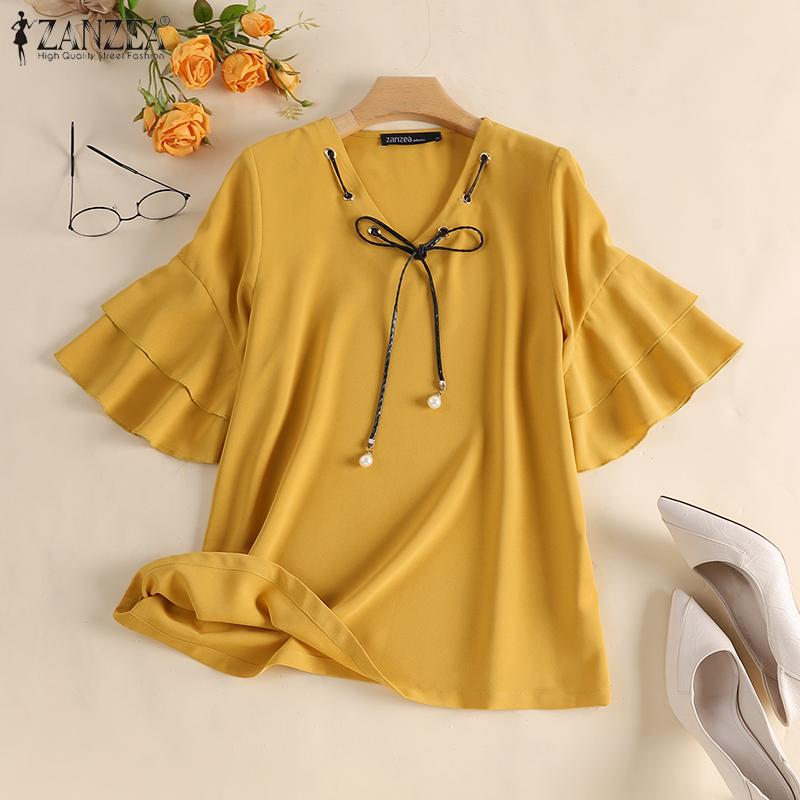 

ZANZEA Женская повседневная летняя блузка с v-образным вырезом и половиной рукавов